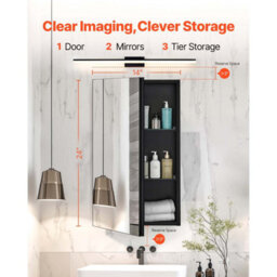 Vevor Medicine Cabinet, 14 X 24 Inches, Medicine Cabinet For Bathroom With Mirror, Aluminum Frame Bathroom Wall Cabinet - thumbnail 2