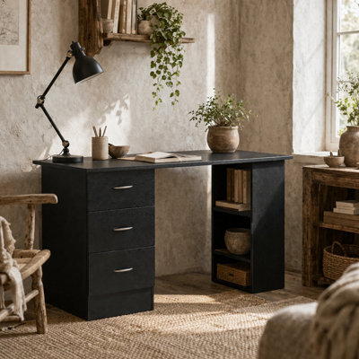 Wyld Haus Tonosa 120Cm Black Study Desk With 3 Shelves And 3 Drawers - image 1