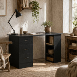 Wyld Haus Tonosa 120Cm Black Study Desk With 3 Shelves And 3 Drawers - thumbnail 1