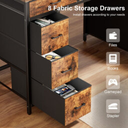 Precision Synergie Computer Desk With 8 Fabric Drawers, 120X50Cm Home Office Desk With Led & Power Outlets, Brown - thumbnail 6