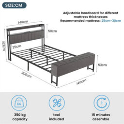Grey Luxury Fabric Double Bed Frame 4Ft6 With Headboard - thumbnail 2