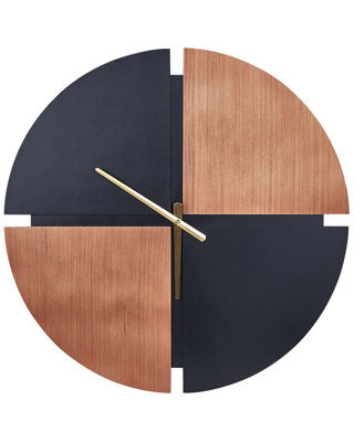 Wyld and Coco Everwood Wall Clock 60 Cm - Light Brown And Black Mdf Frame, Round Minimalist Painted Finish - image 1