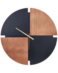 Wyld and Coco Everwood Wall Clock 60 Cm - Light Brown And Black Mdf Frame, Round Minimalist Painted Finish - thumbnail 1