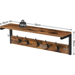 70Cm Wall Coat Rack Shelf 7 Hooks Hallway Hanger - thumbnail 2