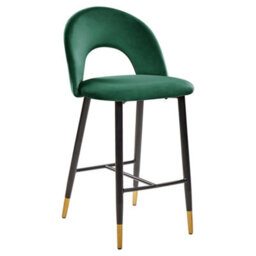Wyld And Coco Emerald Green Velvet Bar Chairs Set Of 2 - Black Steel Legs With Gold Ends - thumbnail 4