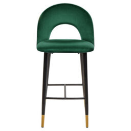 Wyld And Coco Emerald Green Velvet Bar Chairs Set Of 2 - Black Steel Legs With Gold Ends - thumbnail 1