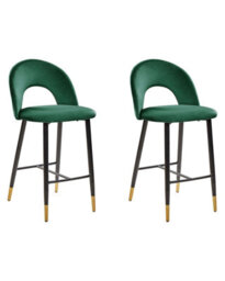 Wyld And Coco Emerald Green Velvet Bar Chairs Set Of 2 - Black Steel Legs With Gold Ends - thumbnail 3