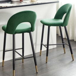 Wyld And Coco Emerald Green Velvet Bar Chairs Set Of 2 - Black Steel Legs With Gold Ends - thumbnail 2