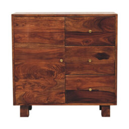 Wyld Haus Bologna Small Sheesham Wood Sideboard Chestnut Finish 3 Drawers 1 Door - thumbnail 2