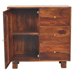 Wyld Haus Bologna Small Sheesham Wood Sideboard Chestnut Finish 3 Drawers 1 Door - thumbnail 7