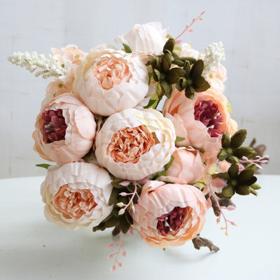 Artificial Peony Bouquet 13 Heads, Realistic Silk Flowers For Wedding, Home & Office Decor, Light Pink - image 1