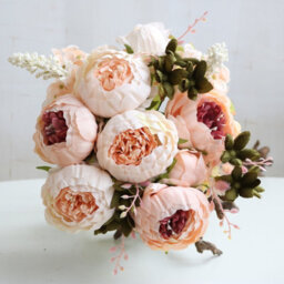Artificial Peony Bouquet 13 Heads, Realistic Silk Flowers For Wedding, Home & Office Decor, Light Pink - thumbnail 1