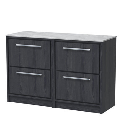 Hudson Reed Lille Floor Standing 4 Drawer Countertop Vanity & Marble Worktop, Graphite Woodgrain, 1210 X 460 mm - image 1