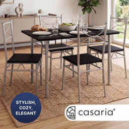 Casaria Dining Table Chairs Set 4 Space Saving Compact Black & Silver - thumbnail 5
