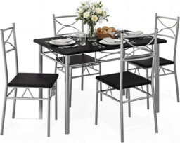 Casaria Dining Table Chairs Set 4 Space Saving Compact Black & Silver - thumbnail 1