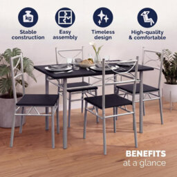 Casaria Dining Table Chairs Set 4 Space Saving Compact Black & Silver - thumbnail 7