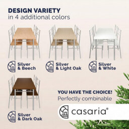 Casaria Dining Table Chairs Set 4 Space Saving Compact Black & Silver - thumbnail 6