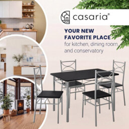 Casaria Dining Table Chairs Set 4 Space Saving Compact Black & Silver - thumbnail 3