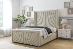 "Sloomy Rutherford Cream Plush Bed Frame With 50""  Upholstered Wingback Headboard 5' King" - thumbnail 2