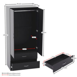 Lassic Vida Designs Riano 3 Piece Bedroom Set (1 Drawer Bedside Chest, 5 Drawer Chest, 2 Door 2 Drawer Wardrobe), Black - thumbnail 3