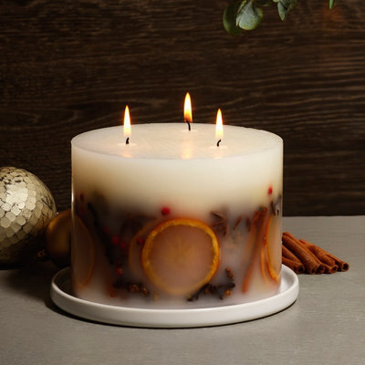 The Handmade Christmas Co Luxury Handmade Winter Botanical Christmas Pillar Candle - 3 Wick Candle (1740G) - image 1