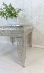 Downton Interiors Silver Embossed Metal Mirrored Glass Side Table - Agadir Collection - thumbnail 4