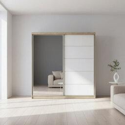 Vista 05 Sliding Door Wardrobe 150X200X61Cm Modern Wardrobe With Mirror Sonoma White Mat Finish - thumbnail 2