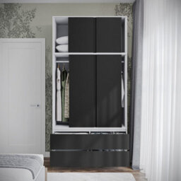 Urbn-Living Urbnliving 240Cm Height White Carcass 6 Sliding Black Door 4 Drawer Freestanding Wardrobe Clothes Storage Hanging Rail Bedroom - thumbnail 6