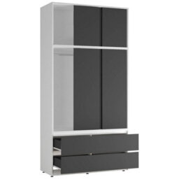 Urbn-Living Urbnliving 240Cm Height White Carcass 6 Sliding Black Door 4 Drawer Freestanding Wardrobe Clothes Storage Hanging Rail Bedroom - thumbnail 8