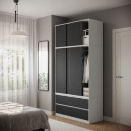 Urbn-Living Urbnliving 240Cm Height White Carcass 6 Sliding Black Door 4 Drawer Freestanding Wardrobe Clothes Storage Hanging Rail Bedroom - thumbnail 3