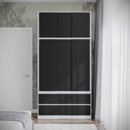 Urbn-Living Urbnliving 240Cm Height White Carcass 6 Sliding Black Door 4 Drawer Freestanding Wardrobe Clothes Storage Hanging Rail Bedroom - thumbnail 5