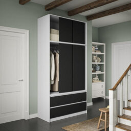 Urbn-Living Urbnliving 240Cm Height White Carcass 6 Sliding Black Door 4 Drawer Freestanding Wardrobe Clothes Storage Hanging Rail Bedroom - thumbnail 4