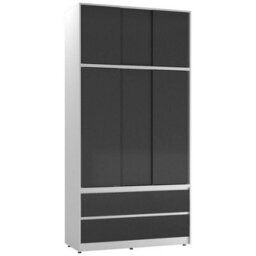 Urbn-Living Urbnliving 240Cm Height White Carcass 6 Sliding Black Door 4 Drawer Freestanding Wardrobe Clothes Storage Hanging Rail Bedroom - thumbnail 1