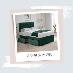Green Plush 5Ft King Size Bed With Matttress  2 Storage Drawers And 20 Inch Borderd Headboard - thumbnail 2