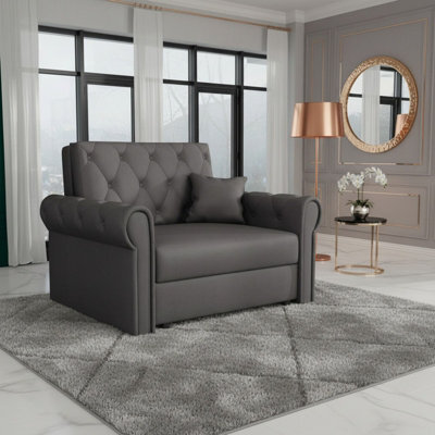 Viva Roma I Upholstered Sofa Bed Armchair With Sleeping Function And Bedding Storage Metal Legs Wooden Frame Dark Grey - image 1