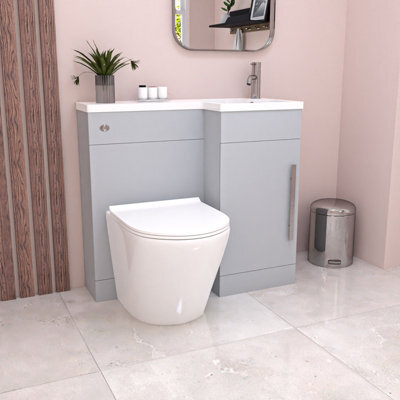 Nes Home Matte Grey 900mm L-Shape Right Hand Vanity Unit & Toilet - image 1