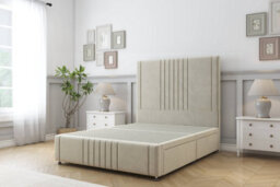 "Sloomy Harrington Cream Plush Divan Bed 2 Drawers Right Side-54"" Floor Standing Headboard 12"" Footboard 2'6 Small Single"
