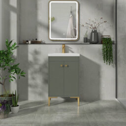 Royal Bathrooms Verona 500mm Matt Green Floor Standing Bathroom Vanity Unit 2 Door With Mid-Edge Basin & Brushed Brass Knob - thumbnail 4