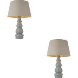 Loops 2 Pack Blue Grey Glaze & Satin Nickel Platetable Lamp - 685mm Tall Light