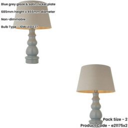 Loops 2 Pack Blue Grey Glaze & Satin Nickel Platetable Lamp - 685mm Tall Light - thumbnail 2