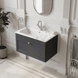 Balterley Swynnerton Traditional 1 Drawer Wall Hung Vanity Unit With Stone Basin, Dark Grey, 800mm - thumbnail 3