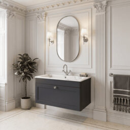 Balterley Swynnerton Traditional 1 Drawer Wall Hung Vanity Unit With Stone Basin, Dark Grey, 800mm - thumbnail 4