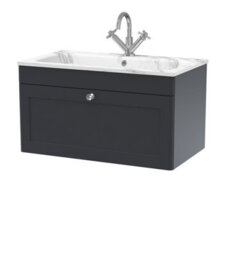 Balterley Swynnerton Traditional 1 Drawer Wall Hung Vanity Unit With Stone Basin, Dark Grey, 800mm