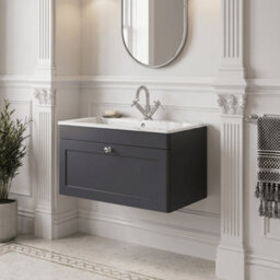 Balterley Swynnerton Traditional 1 Drawer Wall Hung Vanity Unit With Stone Basin, Dark Grey, 800mm - thumbnail 2