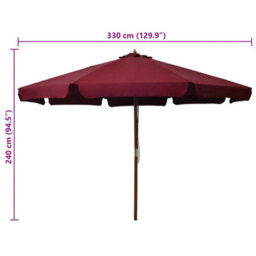 Berkfield Durable Outdoor Parasol With Wooden Pole 330 Cm Burgundy - thumbnail 5