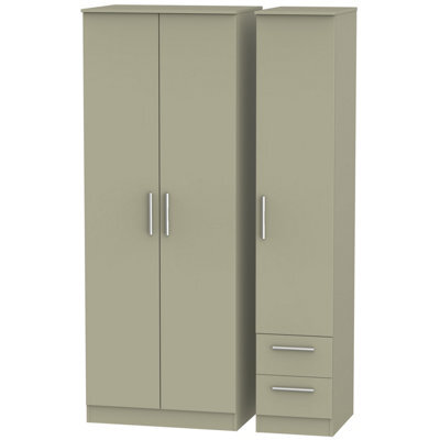 Trent Tall Triple Side Drawer Wardrobe In Mushroom Gloss & Mushroom Matt (Ready Assembled)
