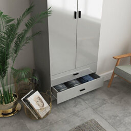 Urbn-Living Urbnliving Height 180Cm Glossy Grey Carcass & White Drawers Tall 2 Door Wardrobe Bedroom Storage Hanging Rail Modern Furniture - thumbnail 6