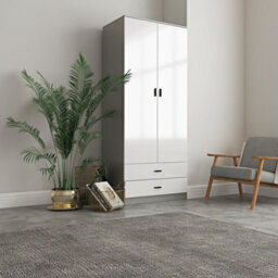 Urbn-Living Urbnliving Height 180Cm Glossy Grey Carcass & White Drawers Tall 2 Door Wardrobe Bedroom Storage Hanging Rail Modern Furniture - thumbnail 5