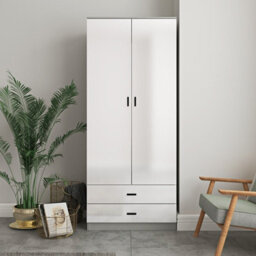 Urbn-Living Urbnliving Height 180Cm Glossy Grey Carcass & White Drawers Tall 2 Door Wardrobe Bedroom Storage Hanging Rail Modern Furniture - thumbnail 4