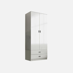 Urbn-Living Urbnliving Height 180Cm Glossy Grey Carcass & White Drawers Tall 2 Door Wardrobe Bedroom Storage Hanging Rail Modern Furniture - thumbnail 3